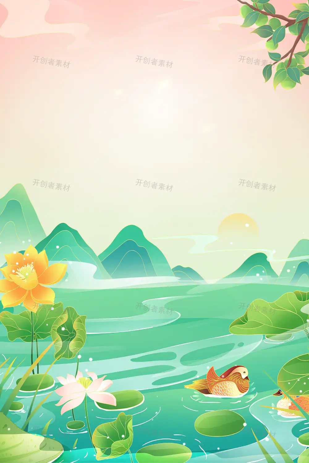 夏日中国风手绘宣传海报设计素材